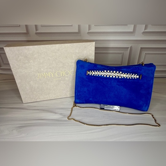 Jimmy Choo Handbags - Jimmy Choo Venus Electric Blue Suede Chain Wallet Clutch | Full Set | Like New